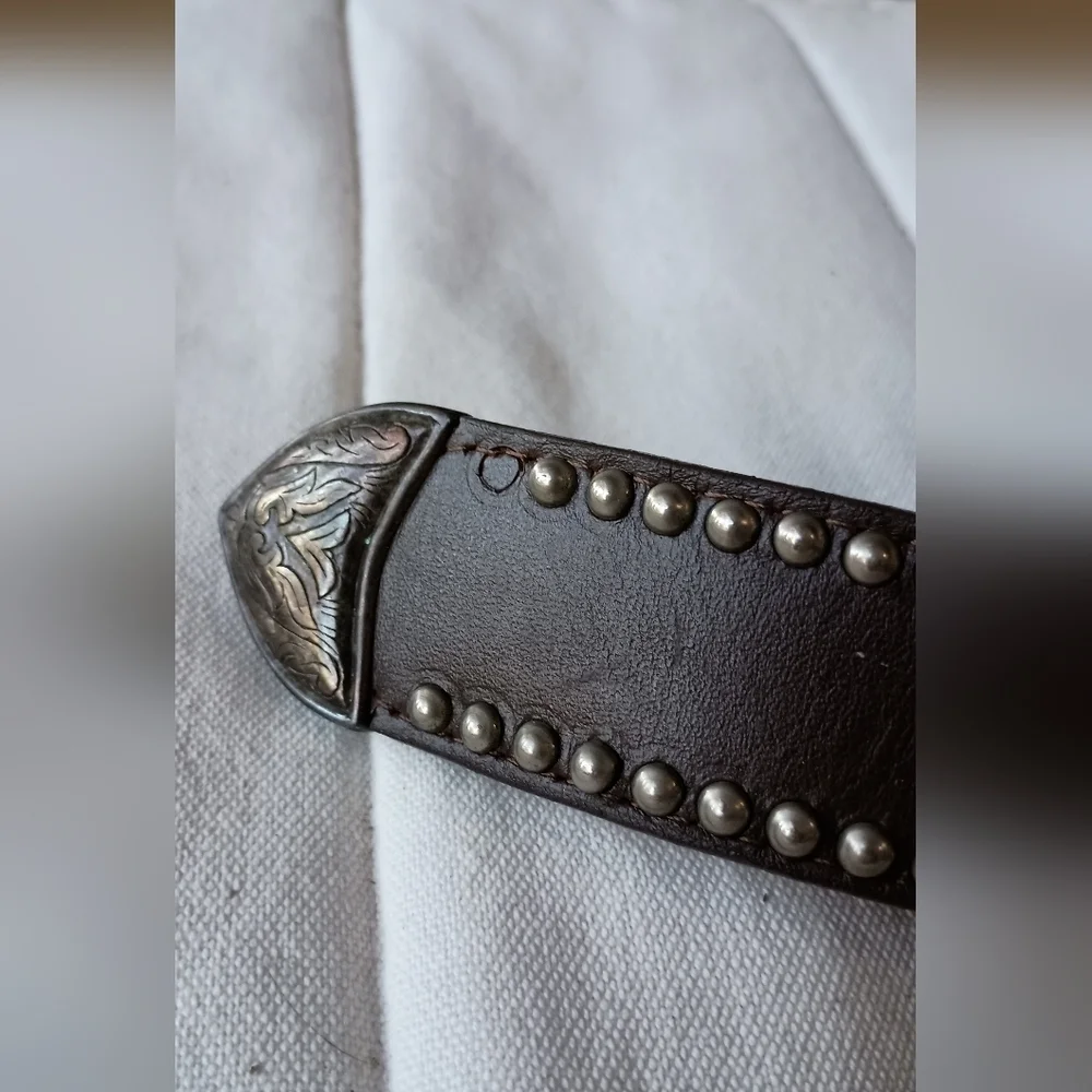 Vintage Western Studded Black Leather Belt